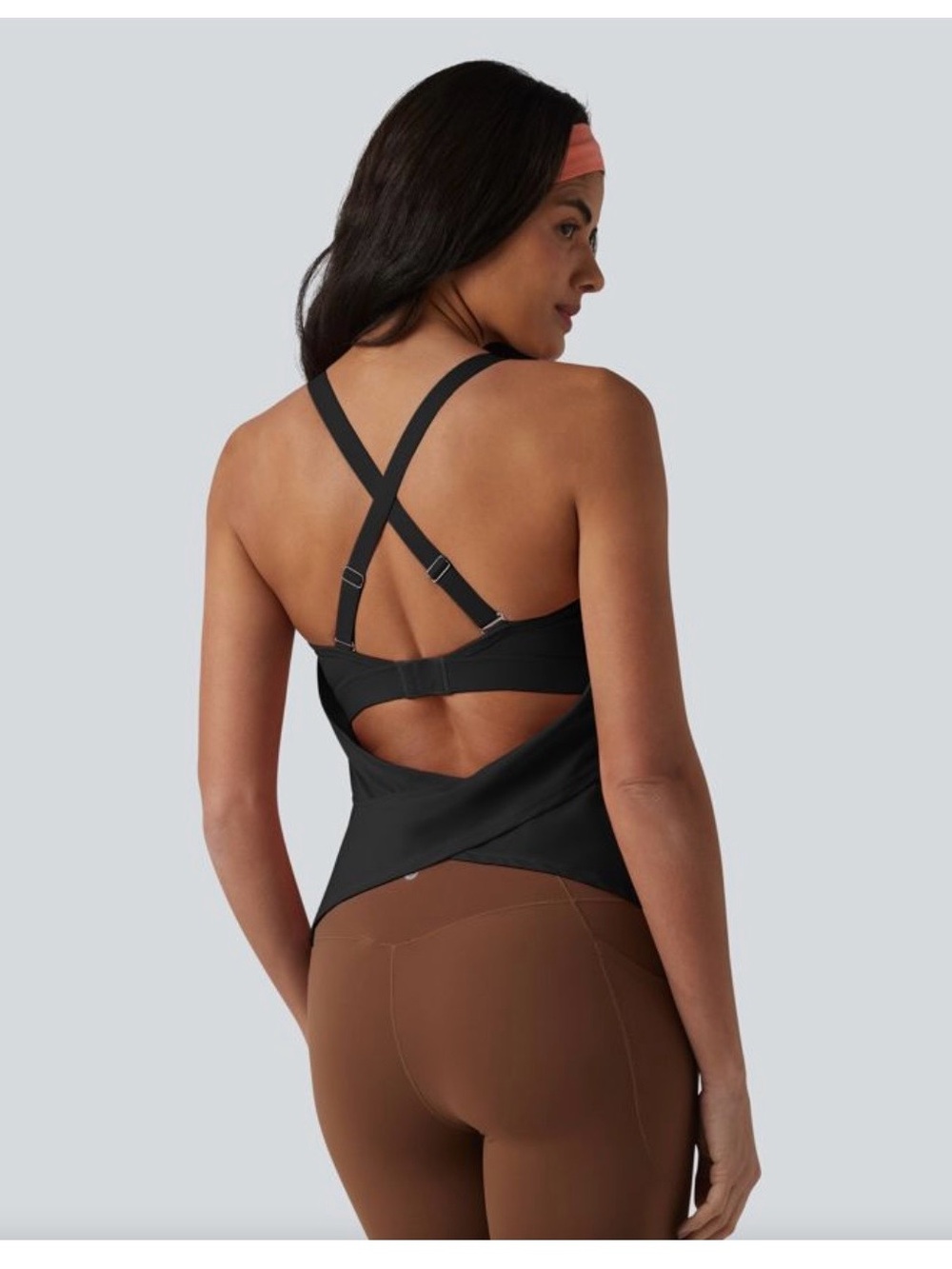 HALARA Black Criss Cross-Back Sports Tank with Open Back Detail